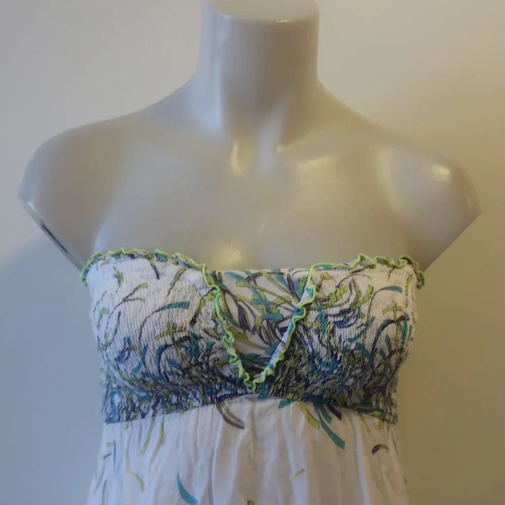 Poupette St. Barth Strapless White and Green Coverup - Picture 4 of 9